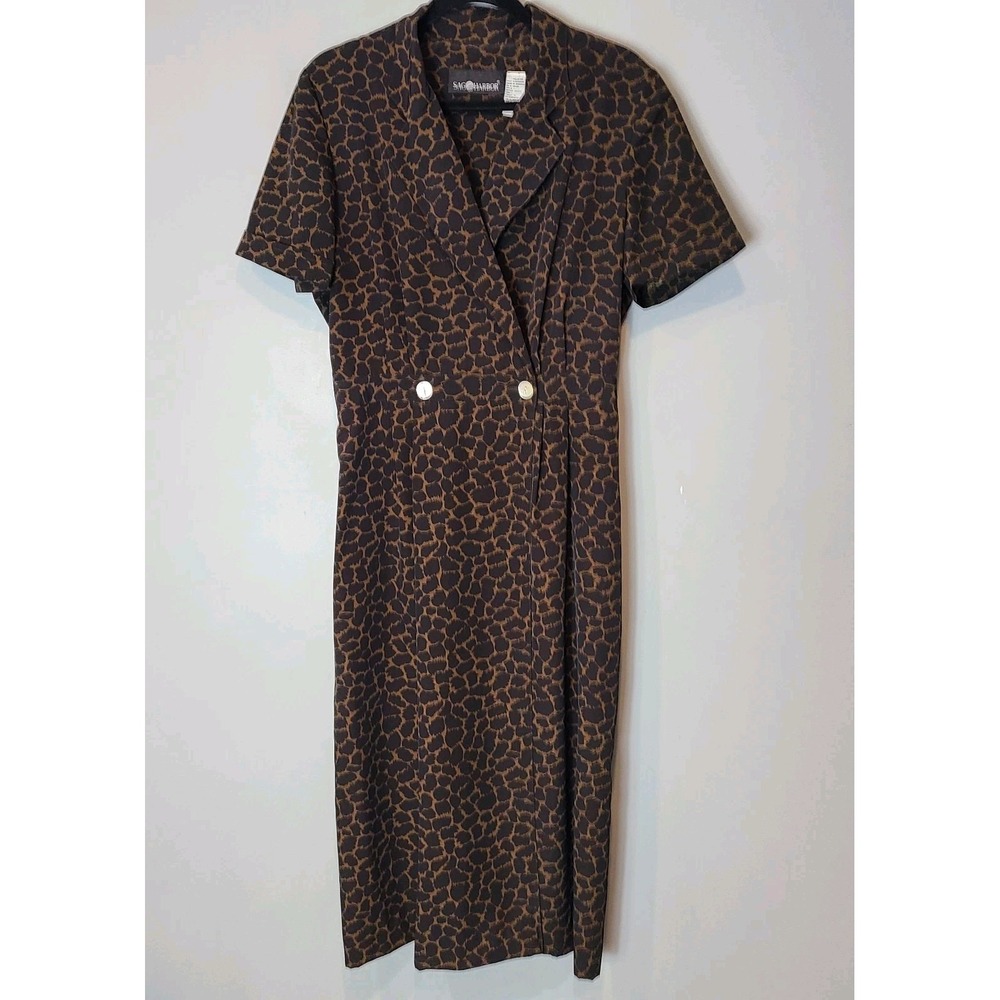 Vtg Sag Harbor 90s Minimalist Maxi Dress Tailored Giraffe Old‎ Money Collared 12
